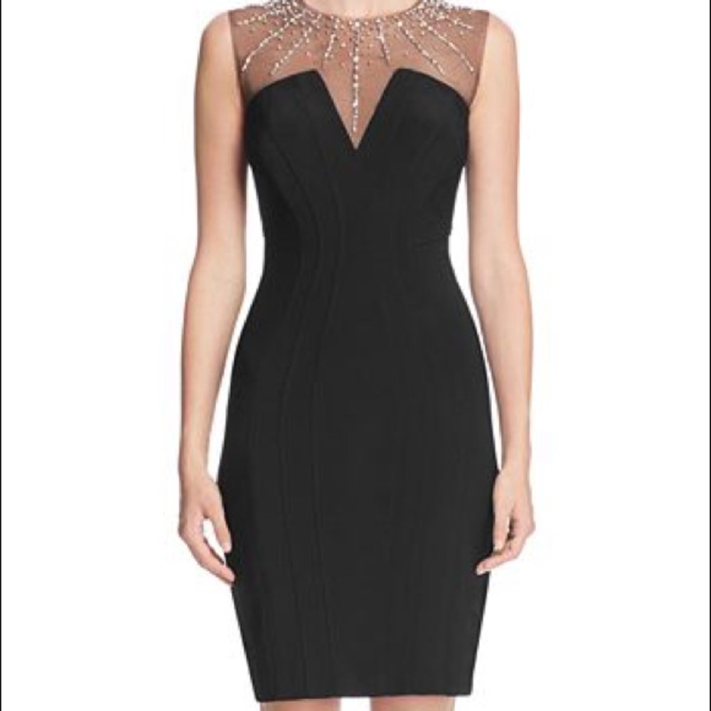 AVERY G EMBELLISHED YOKE COCKTAIL DRESS